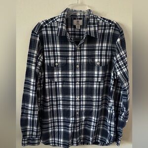 Timberland Button Up Shirt Men's‎ Large Regular Fit Blue Plaid Pockets Collared